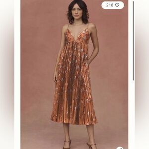 BHLDN Maya Pleated V-Neck Midi Dress